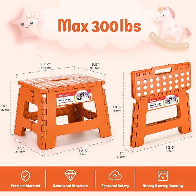 ACSTEP 9 Inch Folding Step Stool 300 LB Capacity Plastic Foldable Step Stools - Image 4