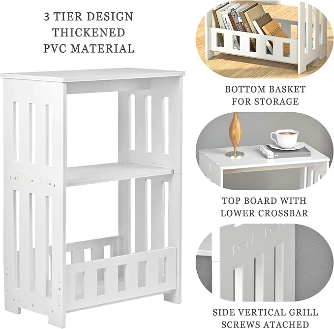 3 Tier Side Table Night Stand, Narrow End Table - Image 7