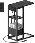 C Shaped End Table with Charging Station, Small Side Table by Yuede