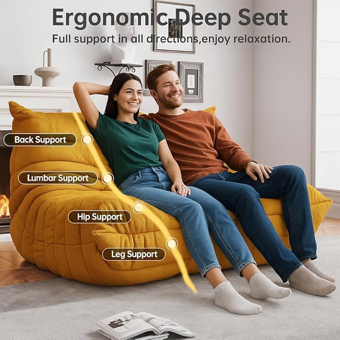 Bean Bag Chairs for Adults, BeanBag Reading Chair Memory Foam Couch, Floor - Image 5