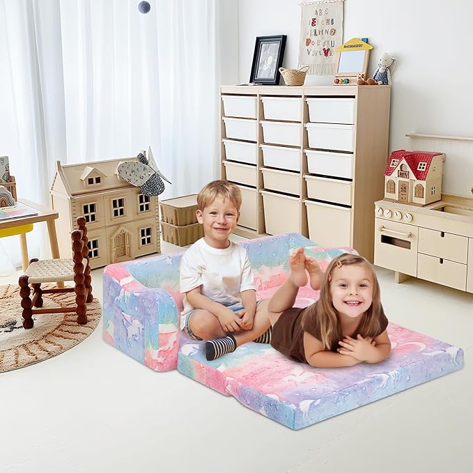 Kids Couch Extra Large, Glow in The Dark 2-in-1 Folding Kids Sofa Bed - Image 4