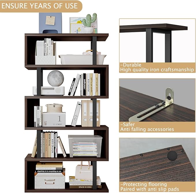 SORCEDAS Bookshelf Geometric Bookcase S Shaped Industrial Bookshelf Storage - Image 6