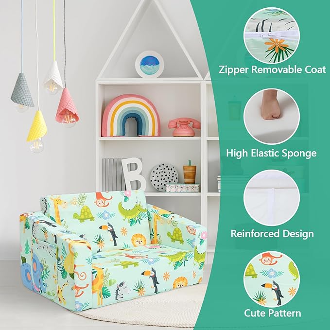 Foldable Kids Sofas Couch 2 in 1 Children Convertible Sofa to Lounger Flip Open - Image 7
