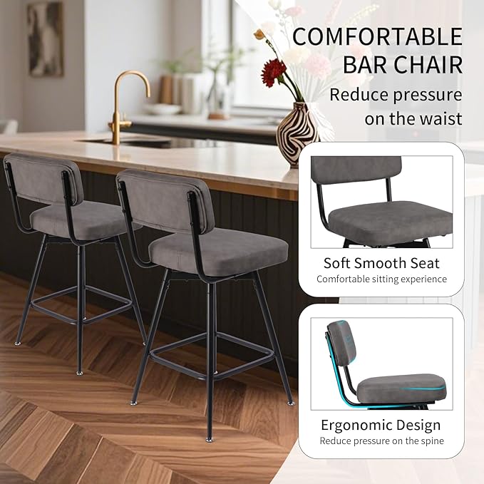 Swivel Counter Height Bar Stools Set of 2, Faux Leather Bar Stools - Image 6