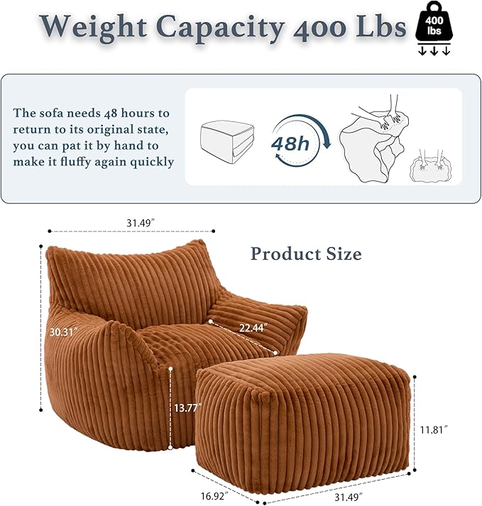 Oversized Bean Bag Chaise Lounge Chair Indoor - Image 2