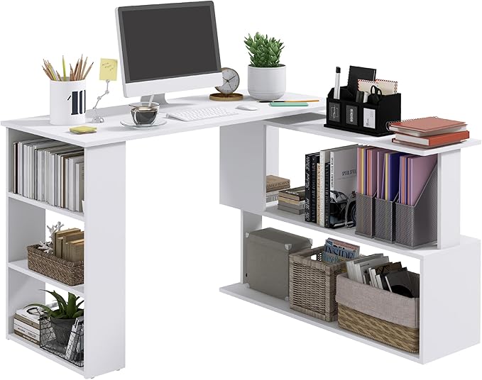 HOMCOM L Shaped Desk, Corner Computer Desk, 360 Degree Rotating Home Office Desk by HOMCOM