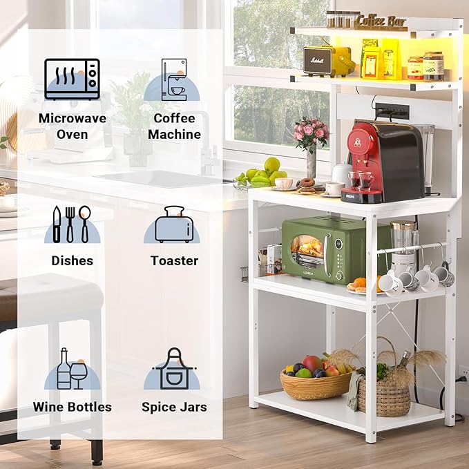 Aheaplus Bakers Rack with Power Outlet, Microwave Stand, 5 Tiers Coffee Bar - Image 7