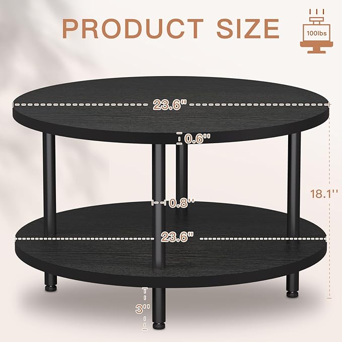 Round Coffee Table, 23.6" Circle Coffee Table - Image 2