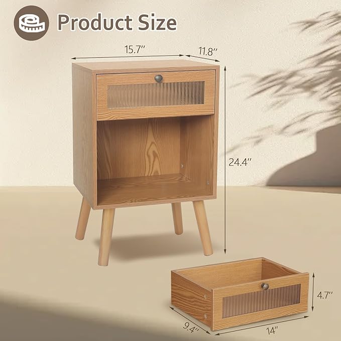 AWASEN Mid Century Nightstand, Bedside Table - Image 2