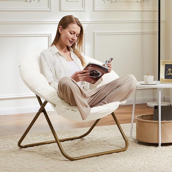 Saucer Chair Faux Fur with Soft and Thick Padded Seat Metal Frame, Modern Style - Image 7