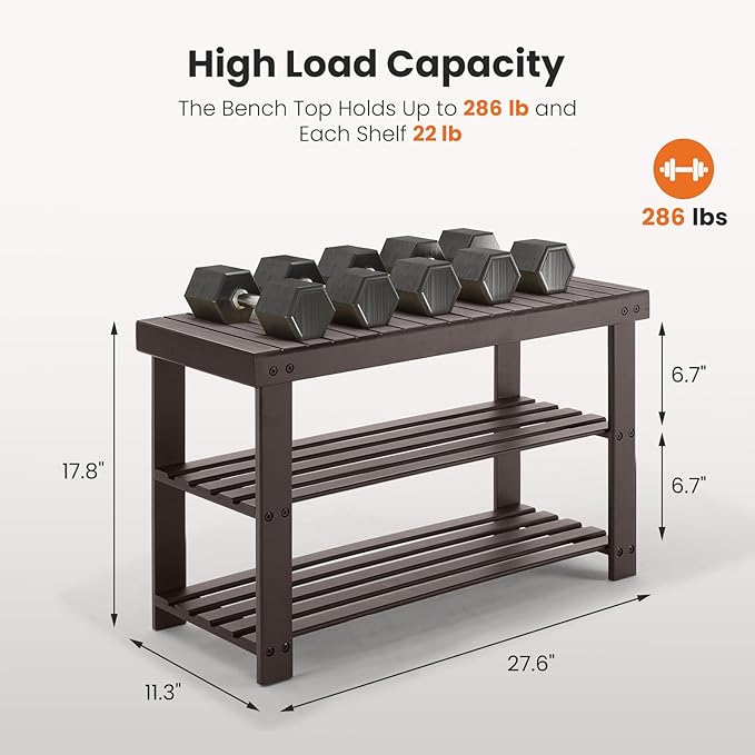 Sweetcrispy 3-Tier Shoe Rack Bench, Bamboo Entryway Storage Organizer, Shoes - Image 2