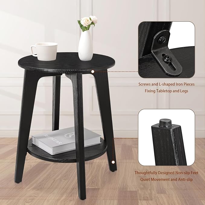 Side End Table Round Black Beside Table Sofa Table Nightstand Modern End Table - Image 6