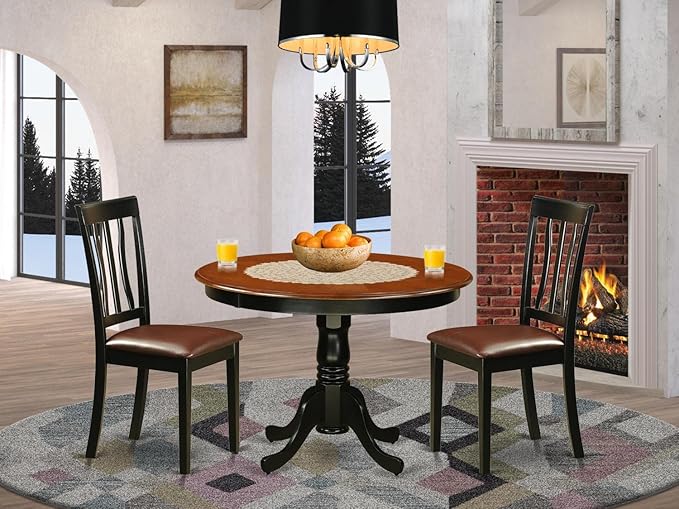 East West Furniture HLAN3-BCH-LC 3 Piece Dining Room Table Set Contains a Round - Image 7