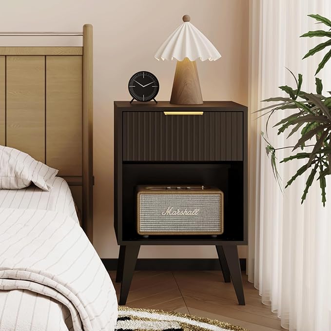 Fluted Night Stand with Opening Storage, Mid Century Bedside Table with Drawer - Image 4