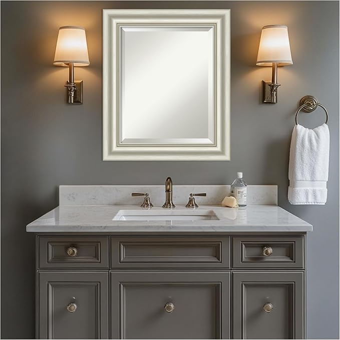 Amanti Art Bathroom Mirror for Over Sink, 26x22 Sophia Silver Rectangle Vanity - Image 5
