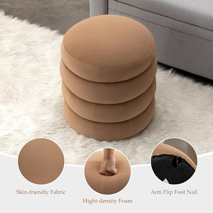 Furniliving Modern Round Ottoman, Soft Bedroom Ottoman Footstool Round Ottomans - Image 4