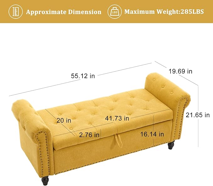 Furniliving 55” End of Bed Bench, Bedroom Bench - Image 3