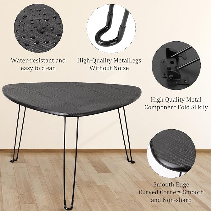 Black Folding Coffee Table Wooden Triangle Floor Table Desk - Image 6