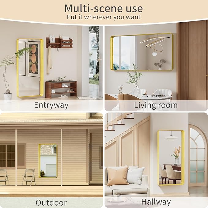 Koonmi Gold Bathroom Mirror for Wall, 30x60 Inch Matte Metal Deep Framed - Image 9