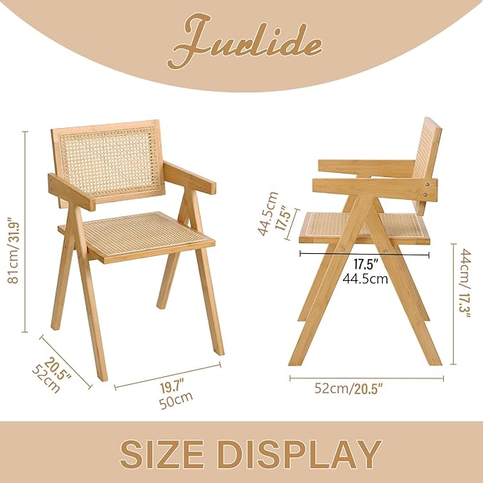 Rattan Dining Chairs Set of 2, Modern Mid Century Accent Chairs, Comfy Armchairs - Image 3