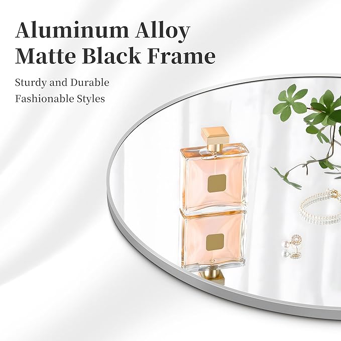 Silver Round Mirror, 39 Inch Wall Mounted Round Mirror, Aluminum Alloy Metal - Image 6