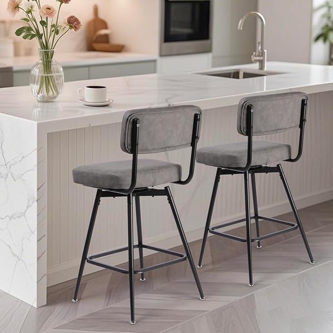 Swivel Counter Height Bar Stools Set of 2, Faux Leather Bar Stools - Image 7