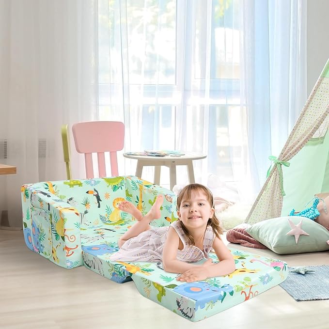 Foldable Kids Sofas Couch 2 in 1 Children Convertible Sofa to Lounger Flip Open - Image 4