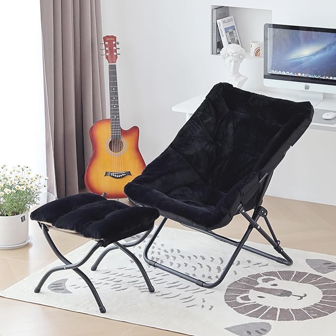Comfy Folded Chair with Ottoman, Oversized Folding Faux Fur Chair Soft Furry - Image 5