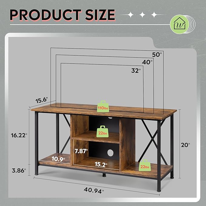 WLIVE TV Stand up to 45 Inch TV, Rustic Brown - Image 3