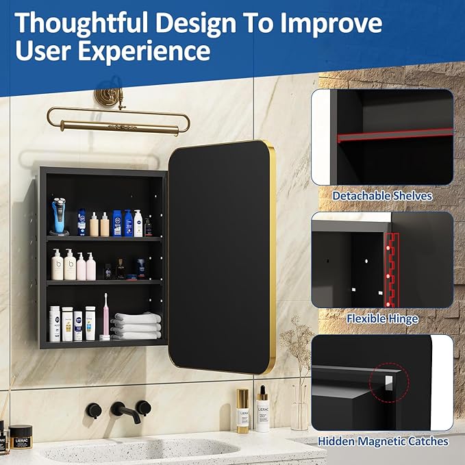 20x28 Inch Gold Recessed Medicine Cabinet - Image 6