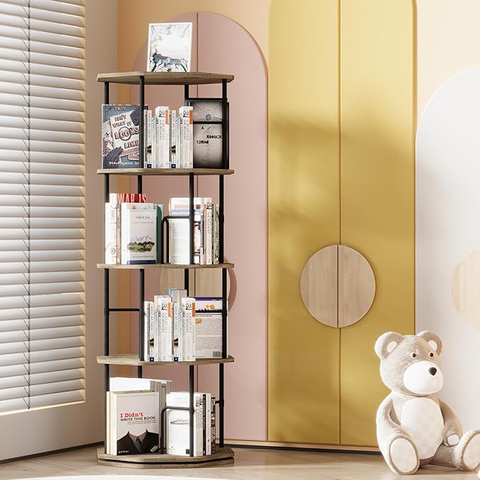 4 Tier Rotating Bookshelf, 360 Display Round Spinning Bookshelf Tower - Image 8
