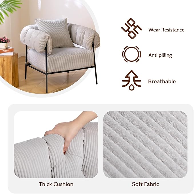 HollyHOME Modern Velvet Accent Chair, Upholstered Comfy Reading Chair, Fabric - Image 4