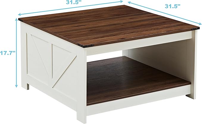 Farmhouse Coffee Table for Living Room, Wood Square Coffee Tables, 31.5" D x - Image 2