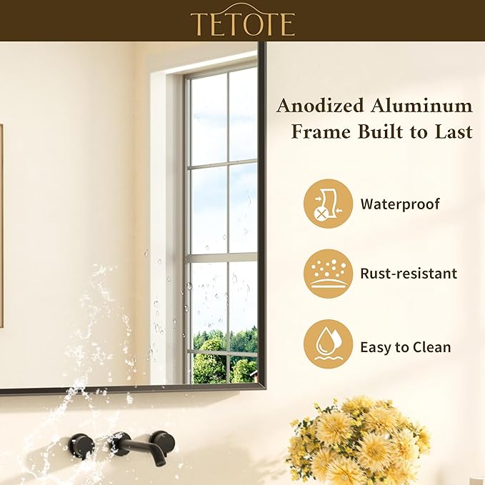 TETOTE Matte Black Beveled Framed Bathroom Mirror 60" x 30" Large Black - Image 7