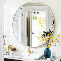 Silver Round Bathroom Mirror, 24 inch Circle Wall Mounted Hanging Mirror by VooBang
