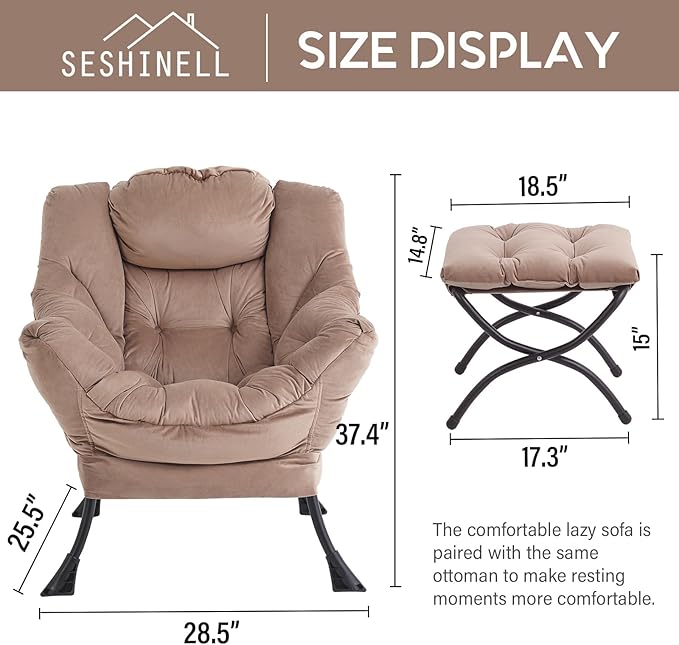 Lazy Chair with Ottoman, Modern Accent Chair Contemporary Lounge Leisure Sofa - Image 3