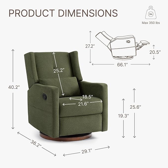 Upholstered Recliner Swivel Glider Nursery Chair Reclining Performance Fabric - Image 2