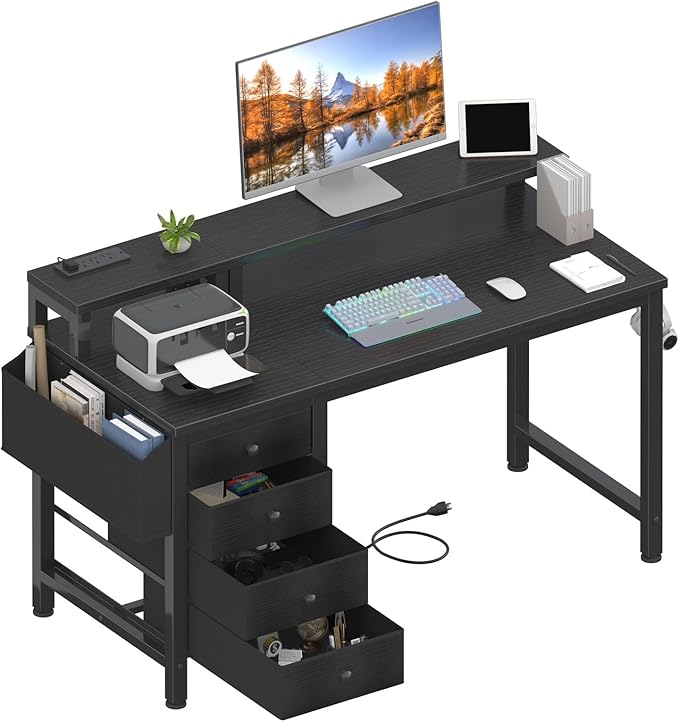 Lufeiya Gaming Desk with LED Lights and Power Outlets, 47 inch Computer Desk by LUFEIYA