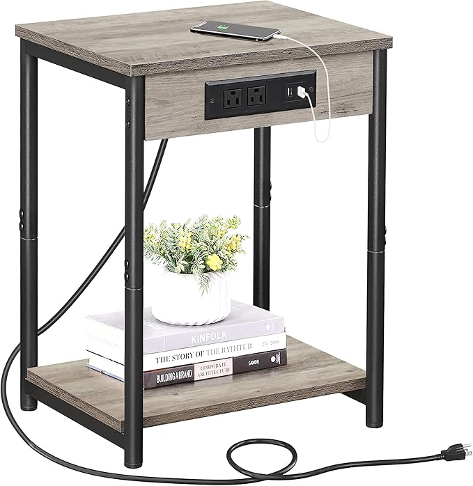 TUTOTAK End Table with Charging Station, Side Table with 2 USB Ports and 2 by WelcometotheTUTOTAKHome
