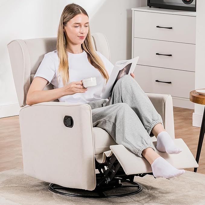 COMHOMA Rocking Recliner Chair, Swivel Glider Reclining Single Sofa Manual - Image 2