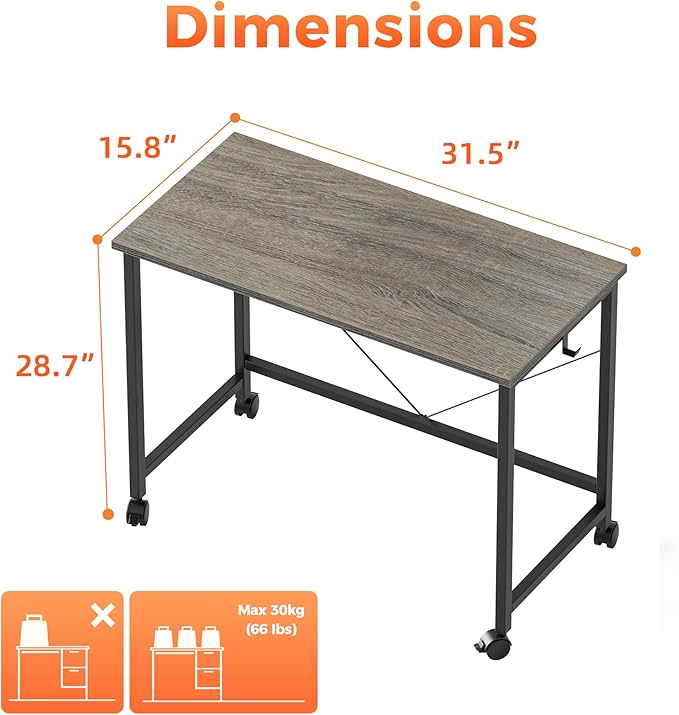 Rolling Computer Desk with Wheels, Gaming Desk - Image 2
