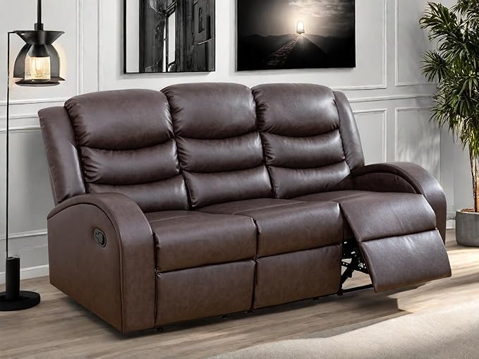 Leather Recliner Sofa Couch, 3-Seater Home Theater Seating Reclining Sofa - Image 3