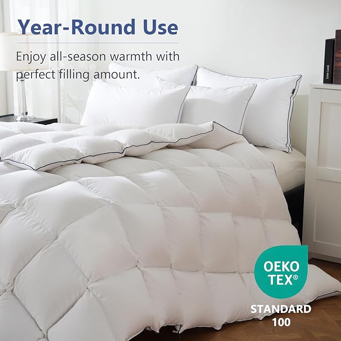 DOWNCOOL Feather Comforter Oversized Queen, 100% Cotton White Duvet Insert - Image 7
