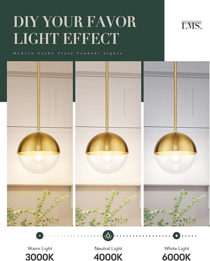 LMS Mid Century Pendant Light Fixtures, Brushed Gold Farmhouse Pendant Light - Image 5
