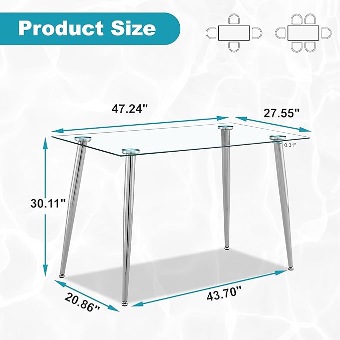 Dining Table for 6 Rectangular 47.2" Modern Glass Dining Table Kitchen & Dining - Image 2