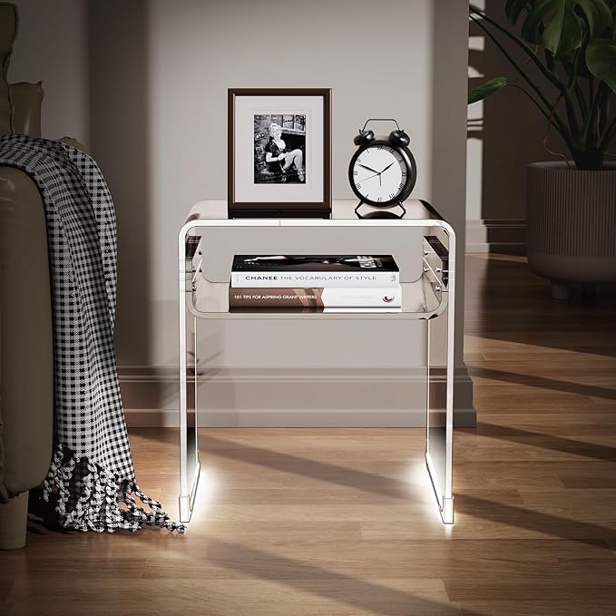 Clear Acrylic End Table 2-Tier Bedside Nightstand - Image 3
