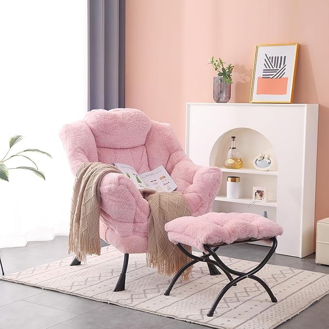 Lazy Chair with Folding Ottoman, Modern Accent Lounge Armchair with Armrests - Image 5