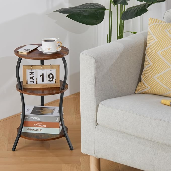 Vintage Small Round Side Table, 3-Tier Slim Waist Circular End Table - Image 8