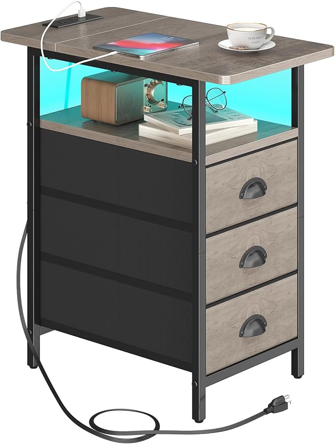 End Table with Charging Station, LED Side Tables with USB Ports and Outlets by Unknown