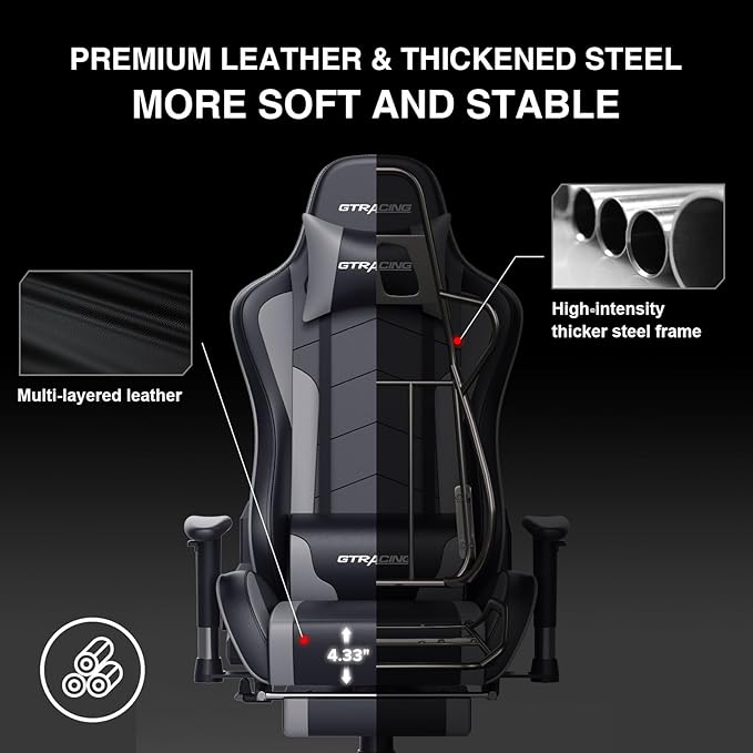 GTRACING Gaming Chair with Footrest Speakers Video Game Chair Bluetooth Music - Image 5